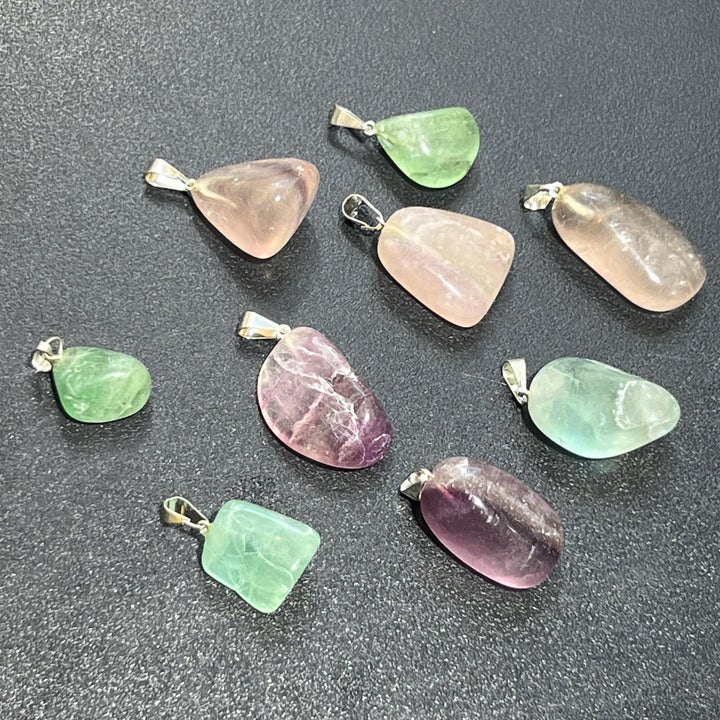 Petite Fluorite Crystal Pendant (Silver Bail) Gemstone Jewelry Supply Beads Charm Healing Crystals And Stones