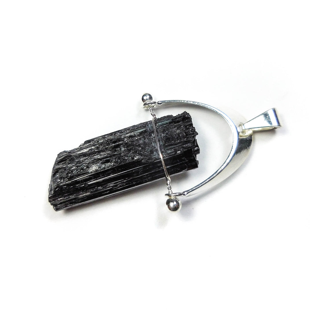 Tourmaline Necklace Black Crystal Pendant Silver Swivel Arch Charm Gemstone (CR5) Healing Crystals and Stones Jewelry
