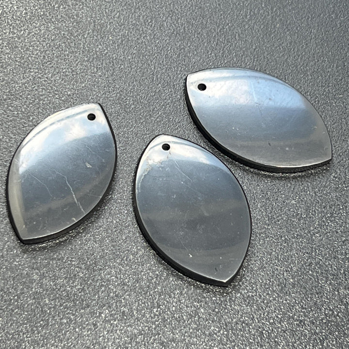 Black Shungite Petal Shaped Drilled (2mm Hole) Pendant Bead
