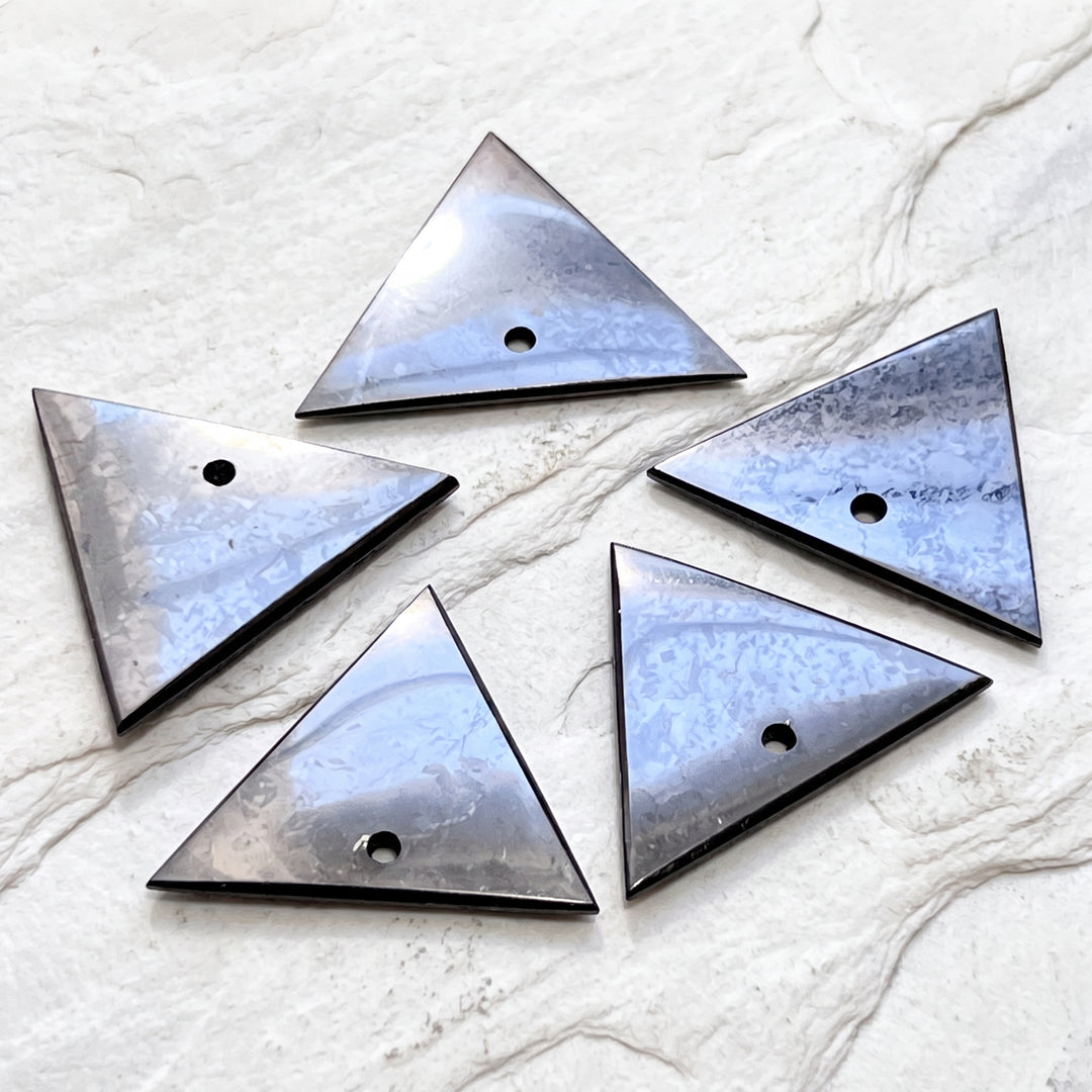 Black Shungite Triangle Drilled Beads Pendant Gemstone Jewelry Necklace Supply