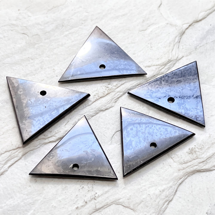 Black Shungite Triangle Drilled Beads Pendant Gemstone Jewelry Necklace Supply