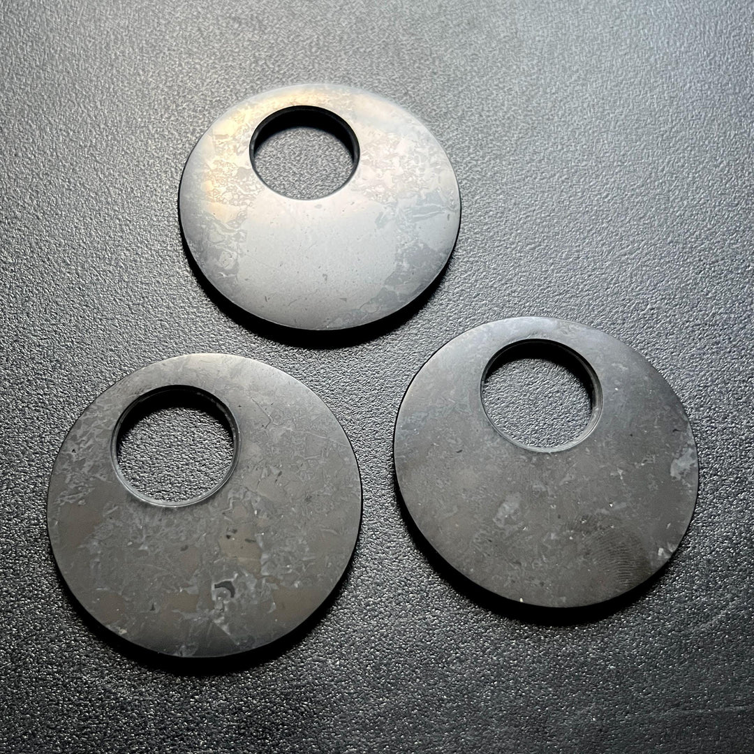 Large 2 Inch Black Shungite Offset Circle Disc Hoop Bead Pendant