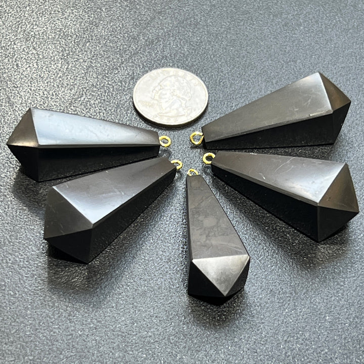 Black Shungite Pendulum Crystal Point Pendant