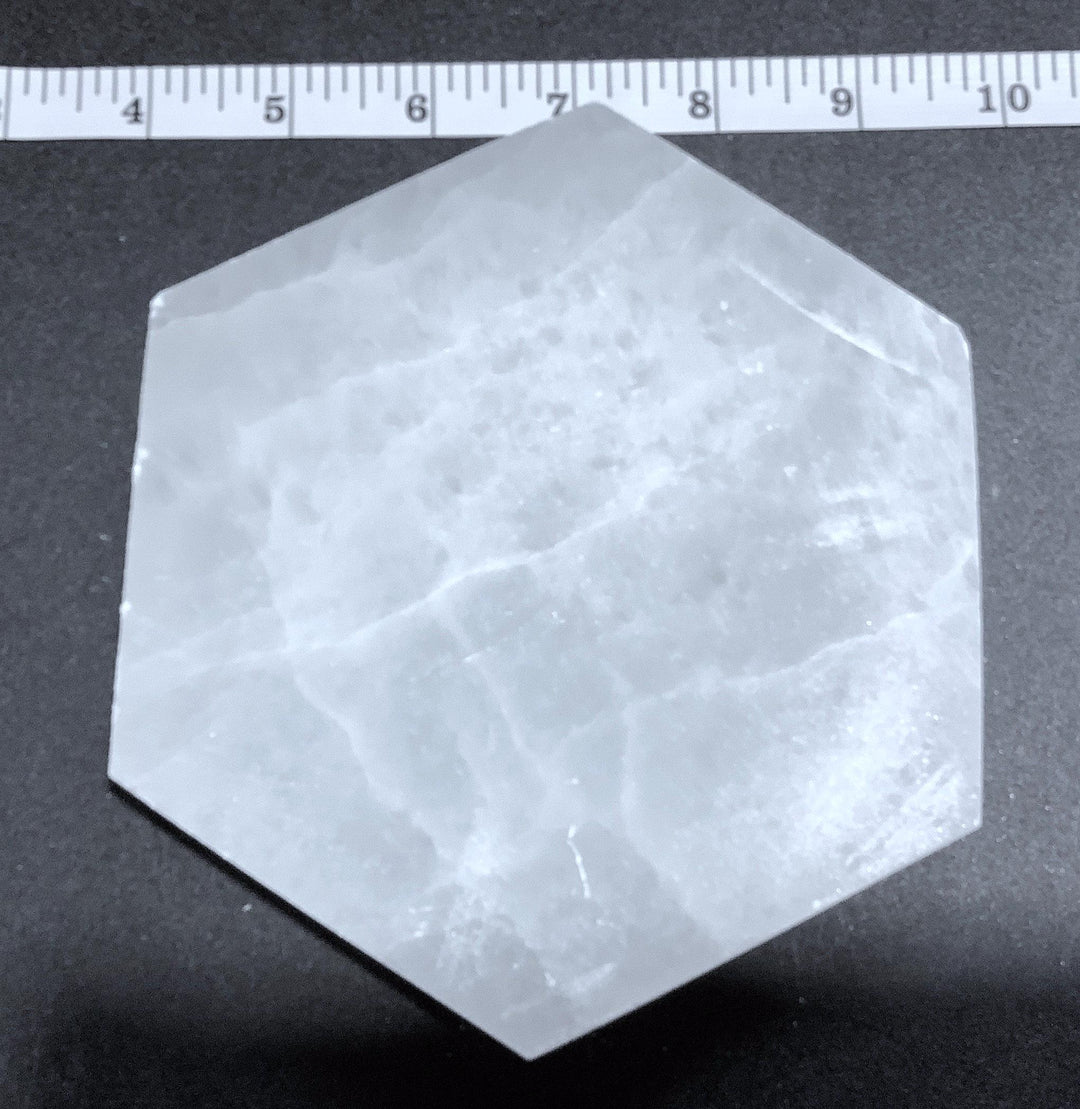 Selenite Satin Spar Crystal Hexagon Plate Carving