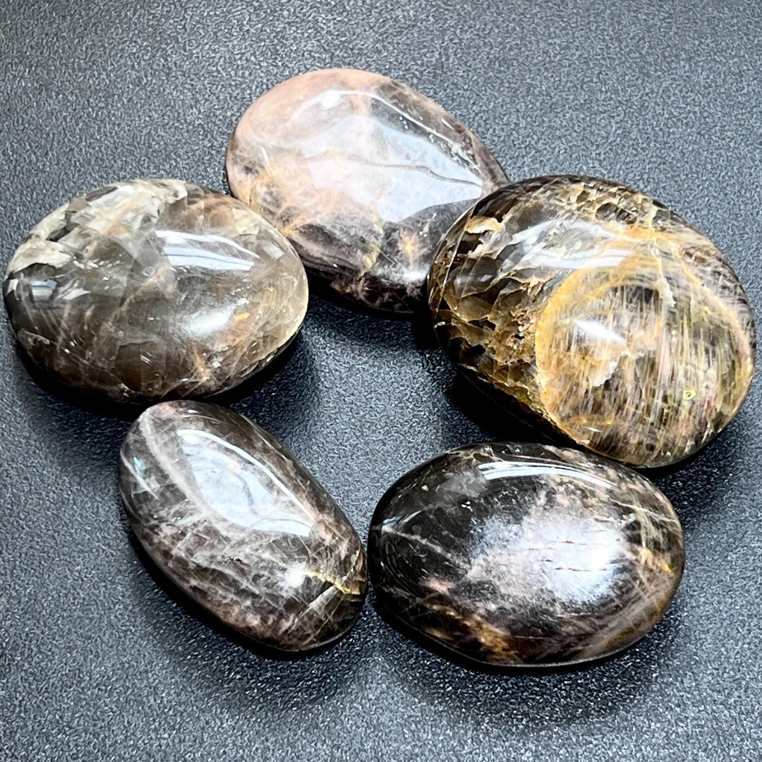 Black Moonstone Crystal Tumbled Palm Stones Carving