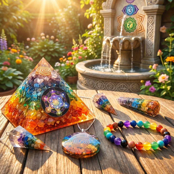 7 Chakras Orgone Pyramid Carving Gift Set (5 Pieces)
