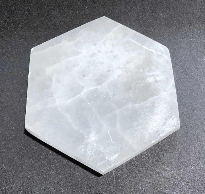 Selenite Satin Spar Crystal Hexagon Plate Carving