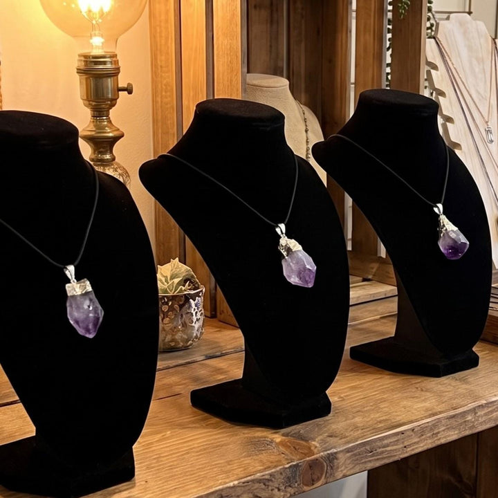 Large Raw Amethyst Crystal Point Pendant (Silver Electroplated)