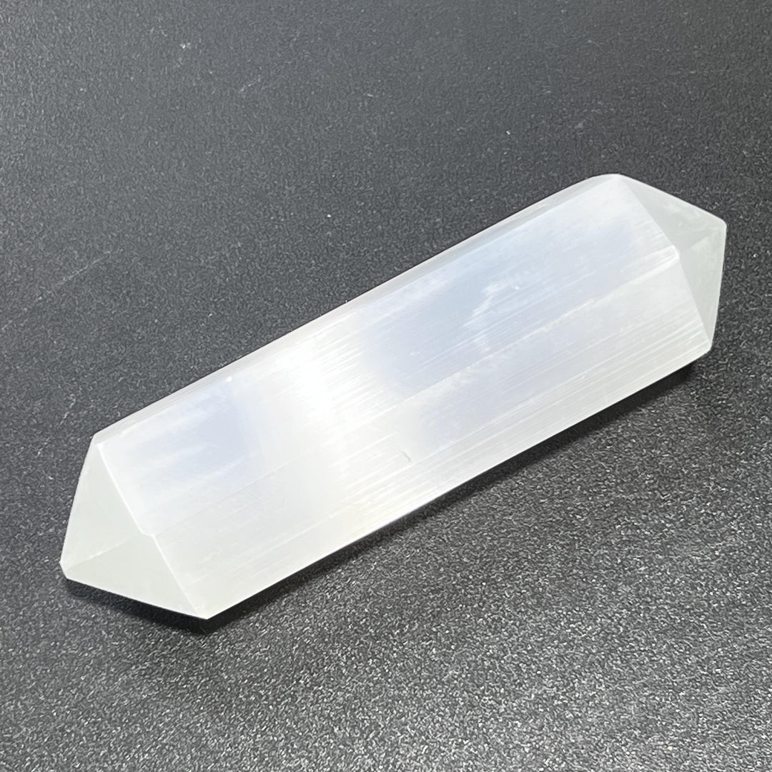 Selenite Satin Spar Crystal Point Hexagon Carving