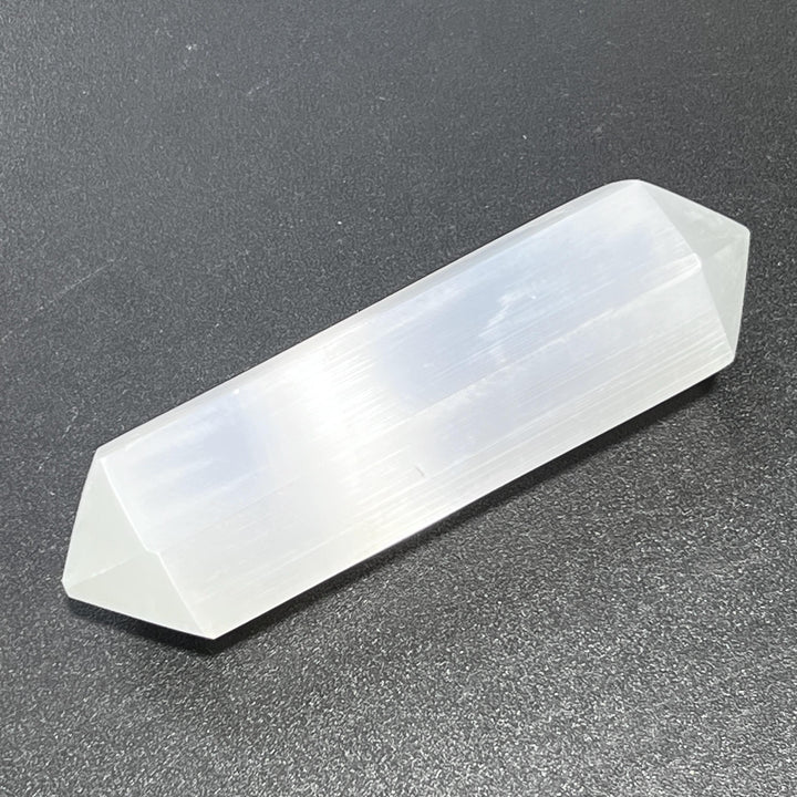 Selenite Satin Spar Crystal Point Hexagon Carving