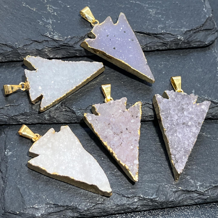 Agate Druzy Crystal Arrowhead Pendant (Gold Dipped Edges)