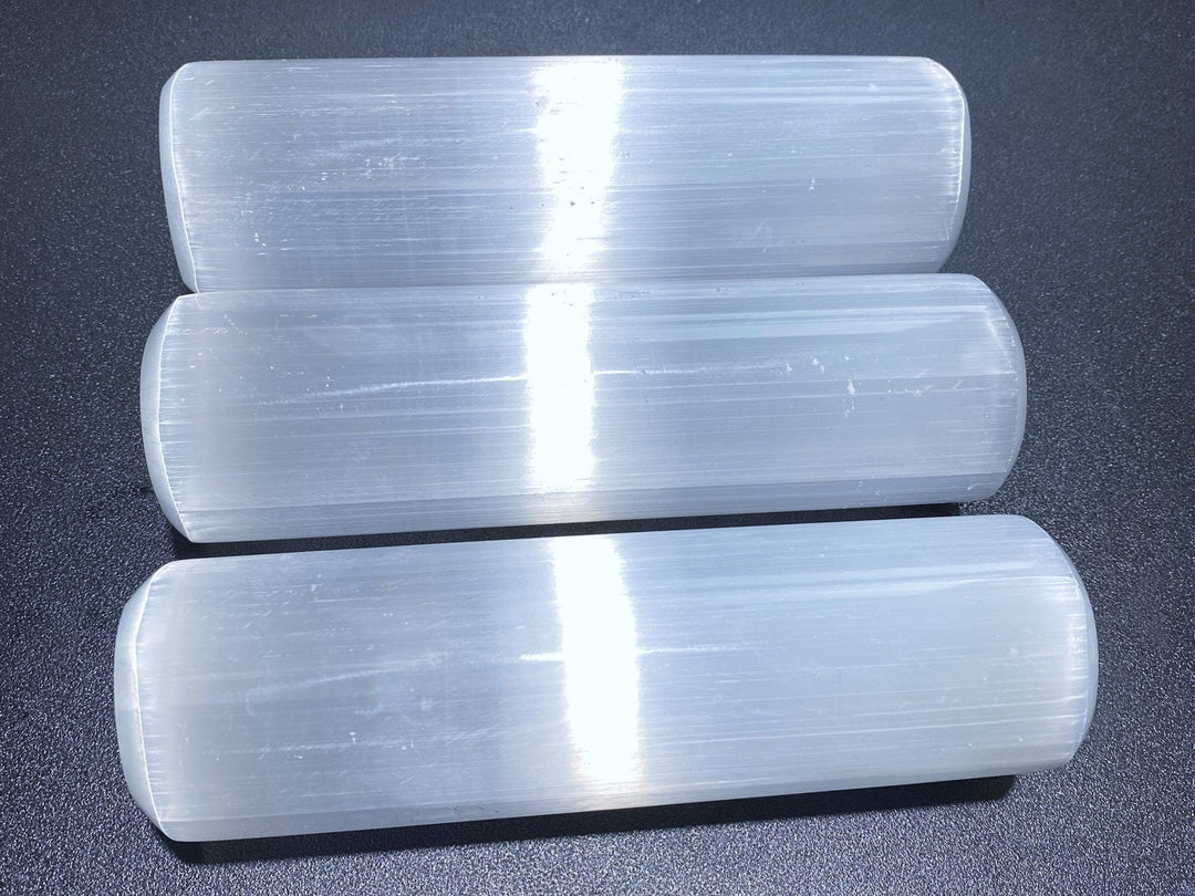 Large Selenite Satin Spar Cylinder Crystal Carving