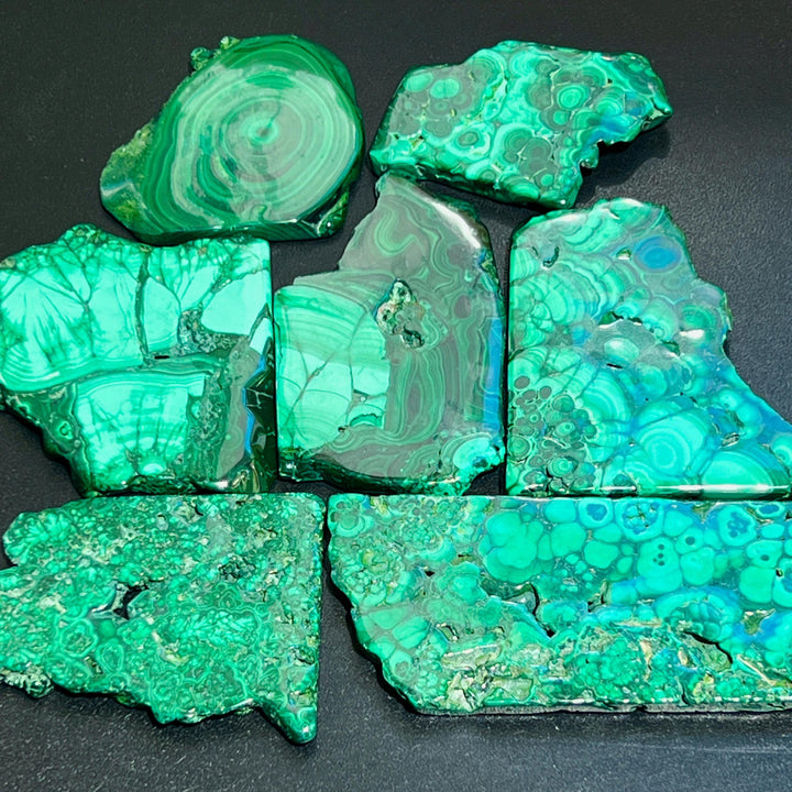 Malachite Polished Crystal Mineral Slices Slabs Freeform Carvings