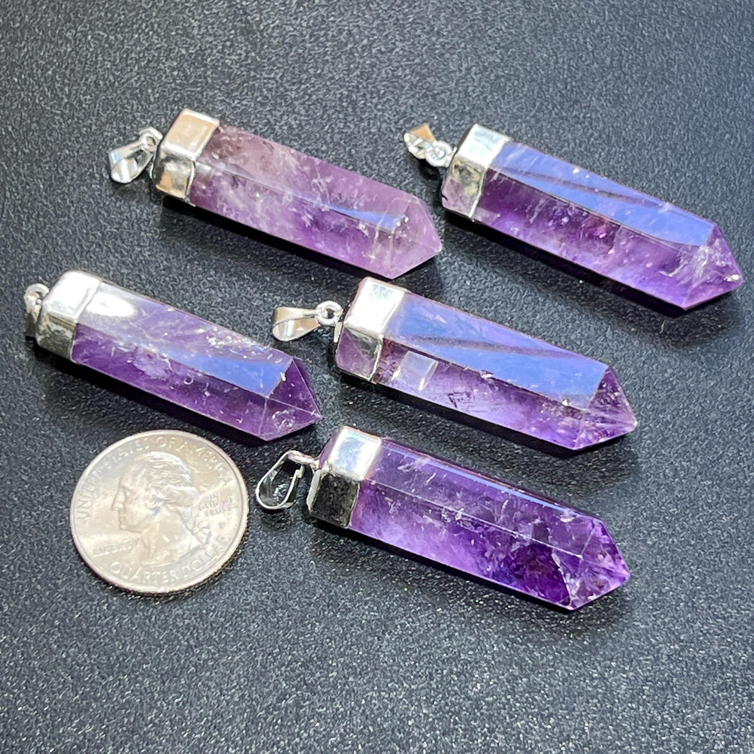 Purple Amethyst Point Pendant Silver Plated