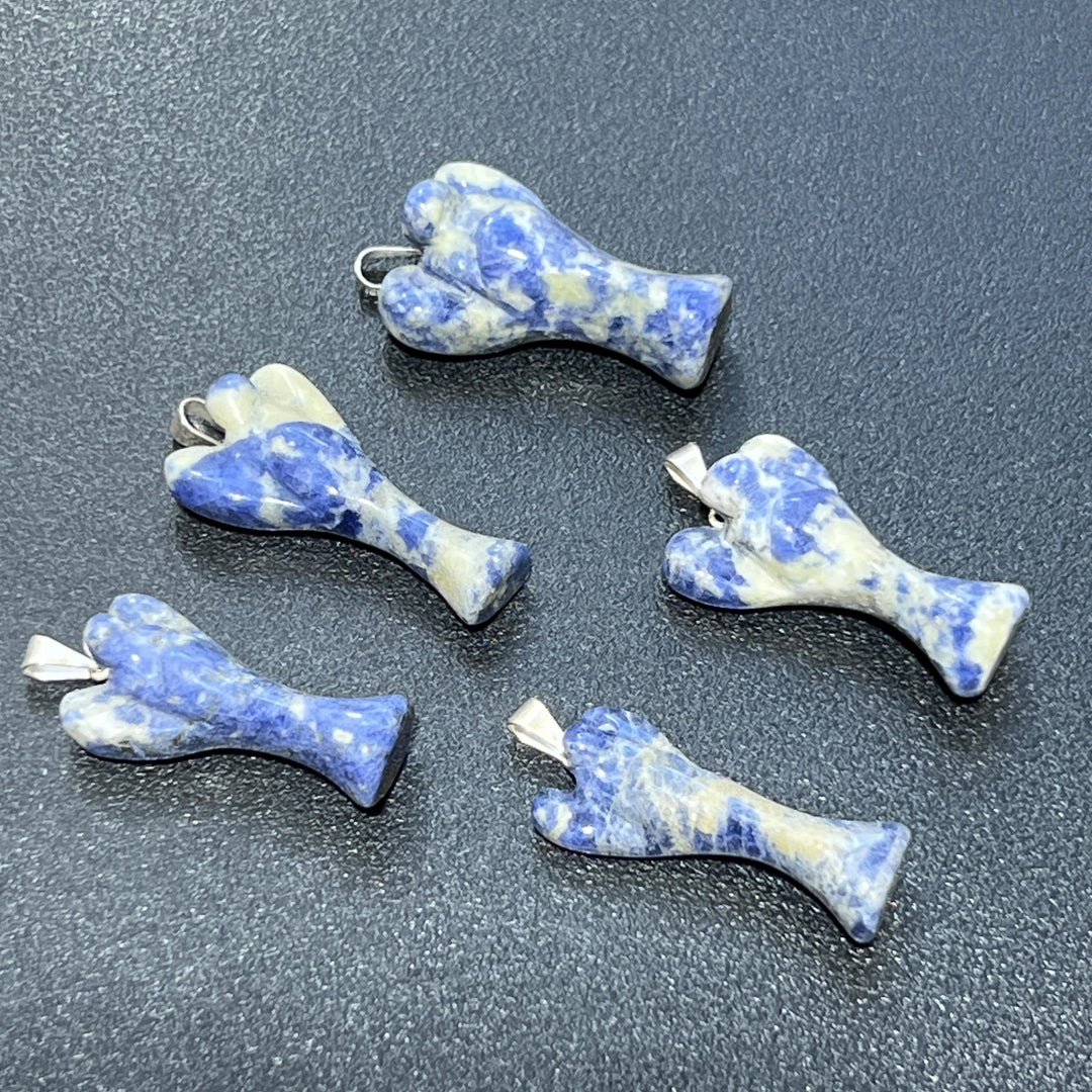 Blue Sodalite Crystal Angel Pendant (Silver Bail)