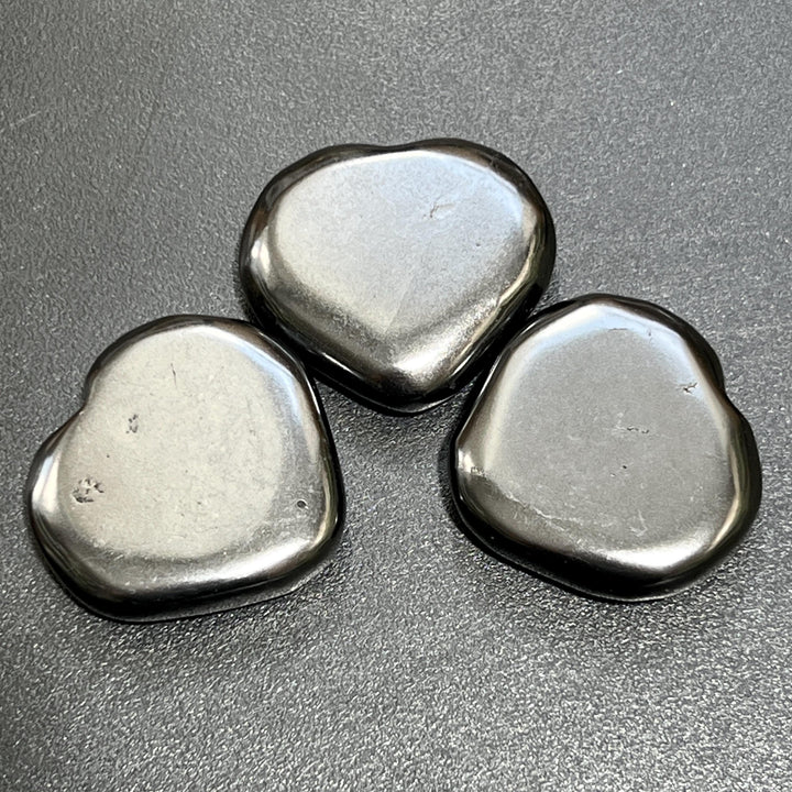 Shungite Heart Shaped Palm Stone Polished Carving