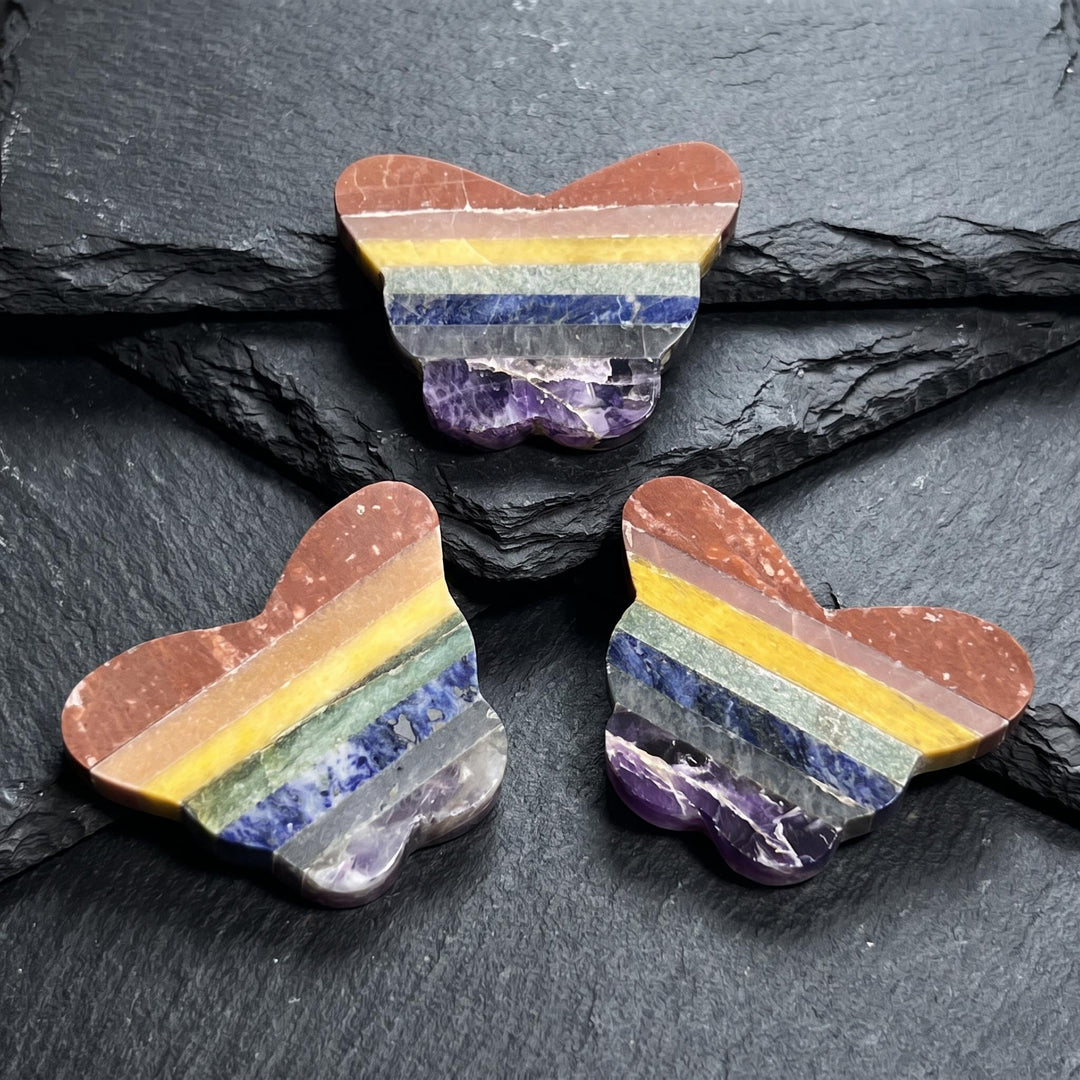 Butterfly Carving 7 Stone Rainbow