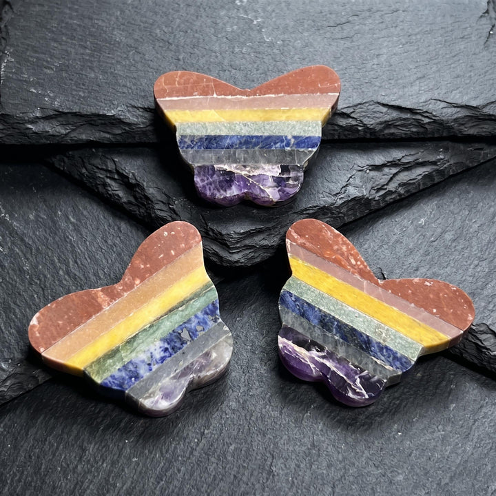 Butterfly Carving 7 Stone Rainbow
