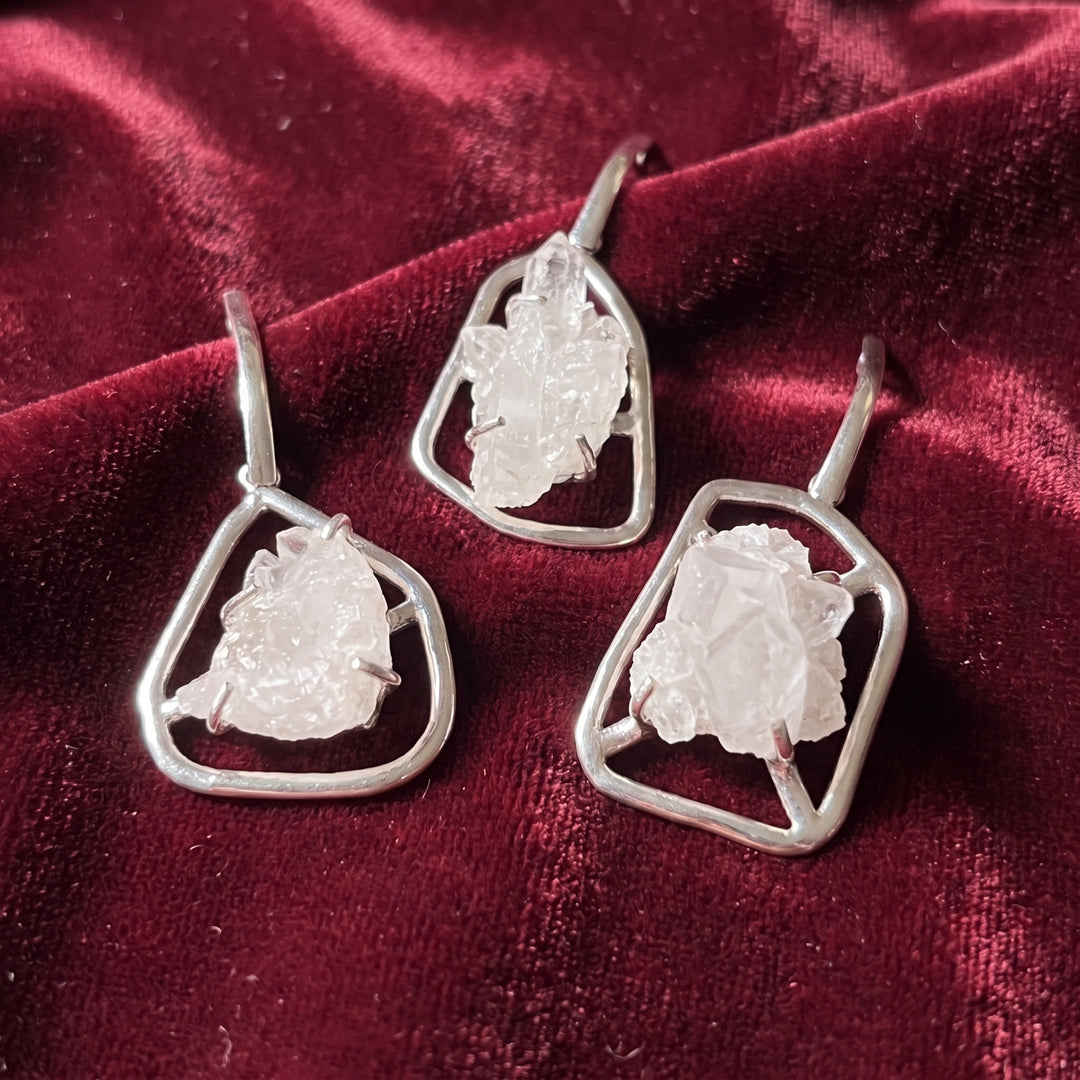 Quartz Crystal Cluster Pendant (Silver Plated) Statement Piece