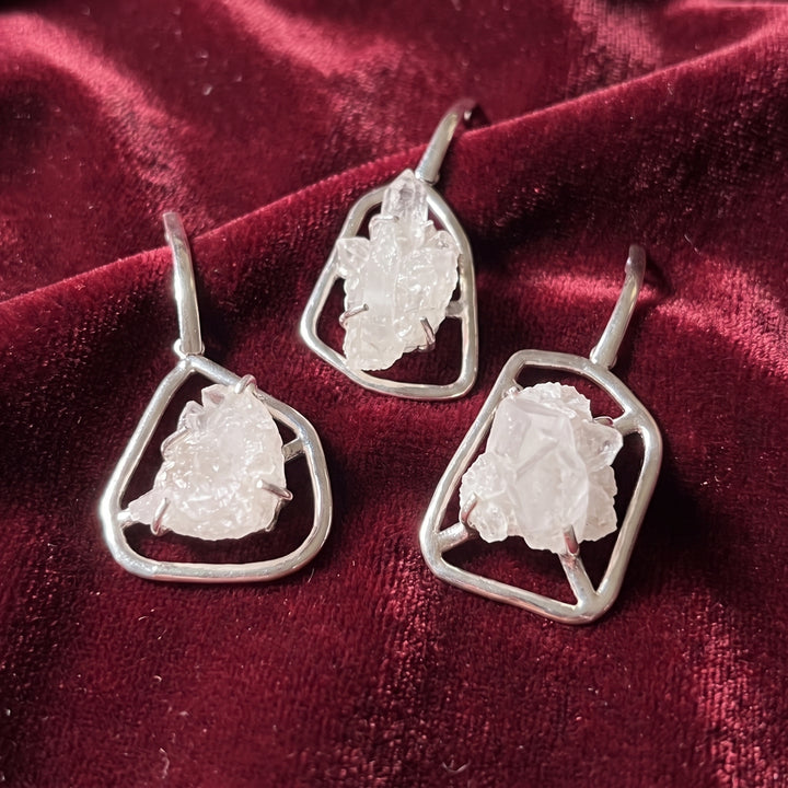 Quartz Crystal Cluster Pendant (Silver Plated) Statement Piece