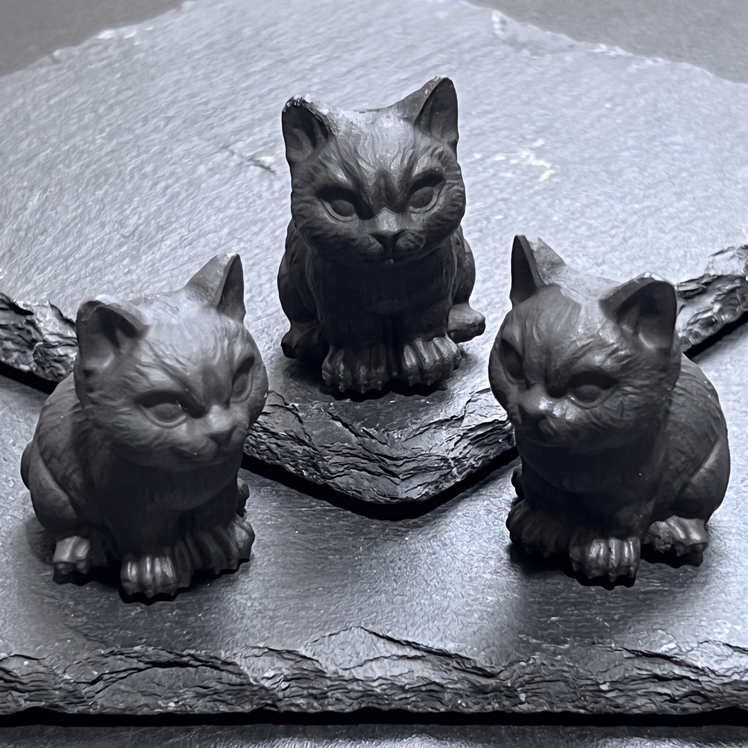 Black Obsidian Cat Kitten Carving