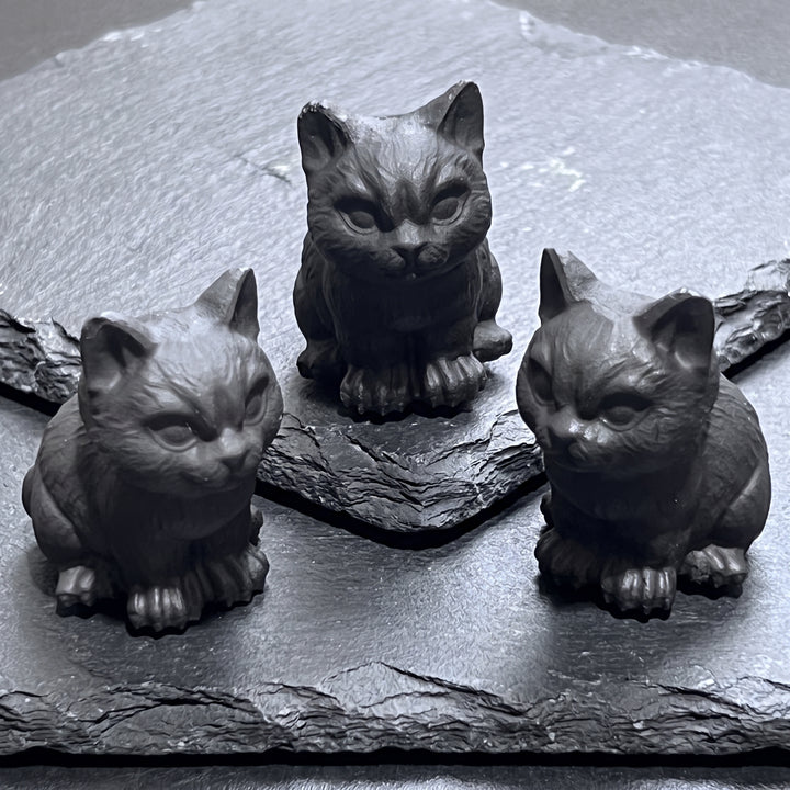 Black Obsidian Cat Kitten Carving