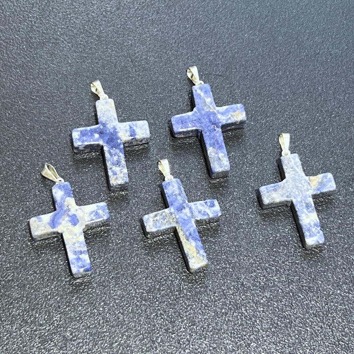 Blue Sodalite Crystal Cross Pendant (Silver Bail)
