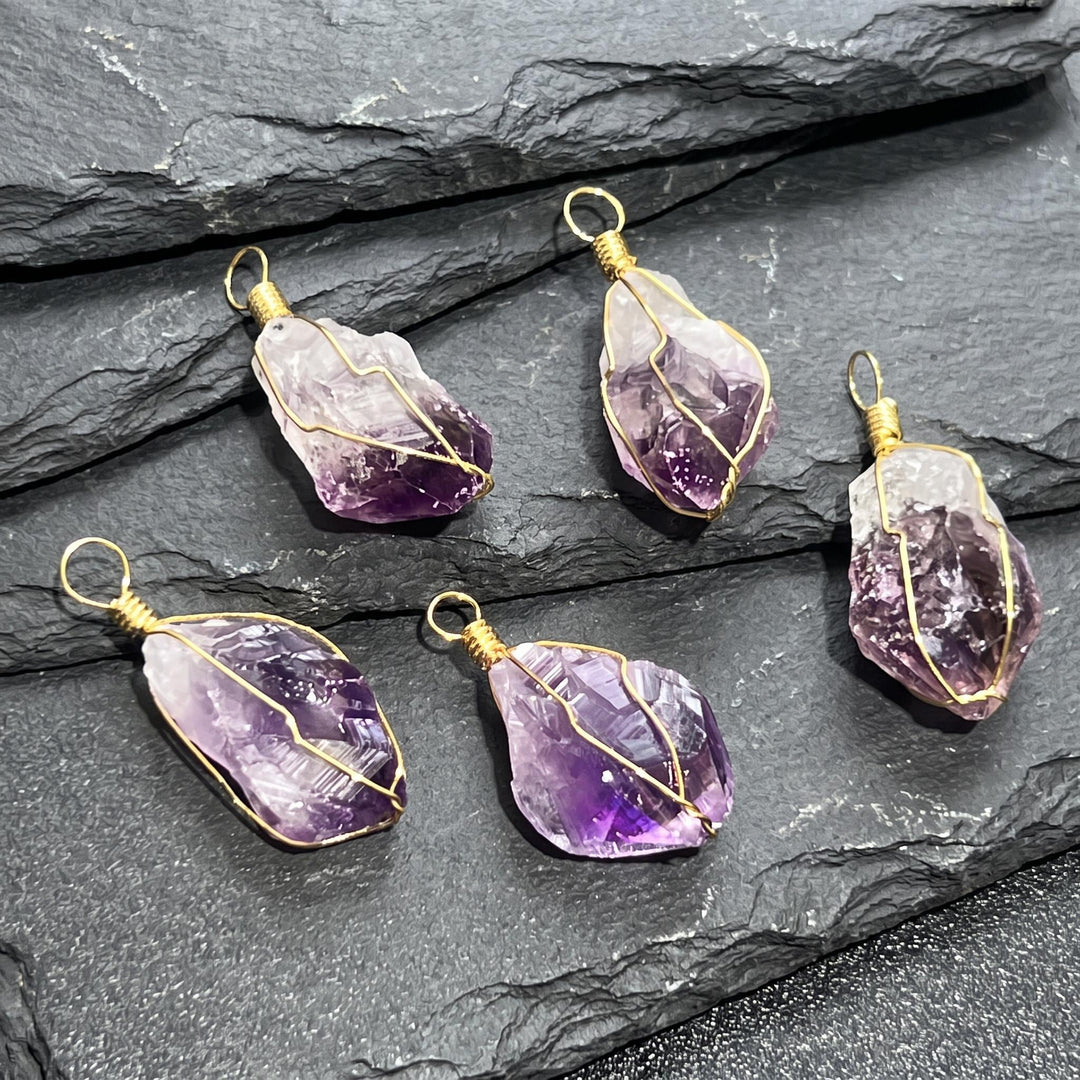 Amethyst Crystal Raw Point Pendant (Gold Plated Wire Wrapped)