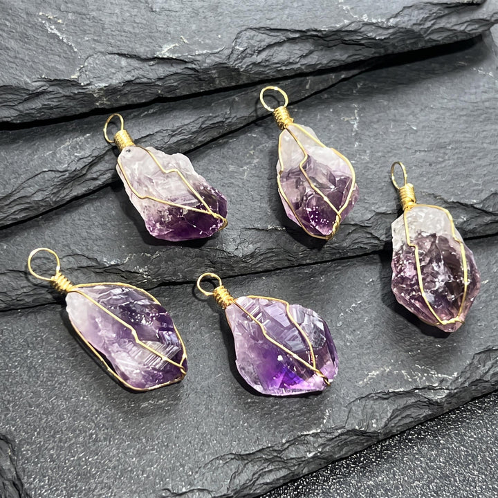 Amethyst Crystal Raw Point Pendant (Gold Plated Wire Wrapped)