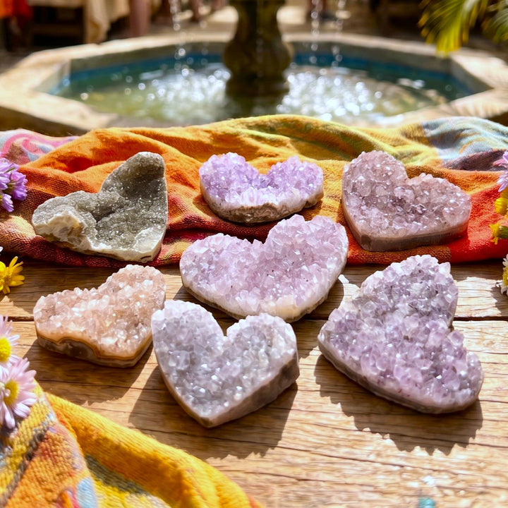 Assorted Amethyst Crystal Druzy Heart Carvings
