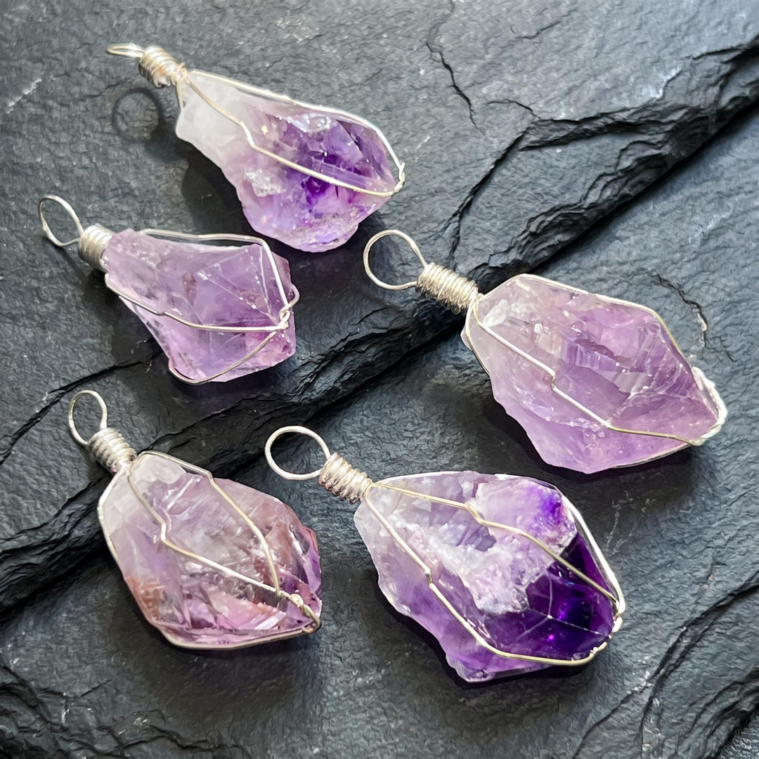 Amethyst Crystal Point Pendant (Silver Plated Wire Wrapped)