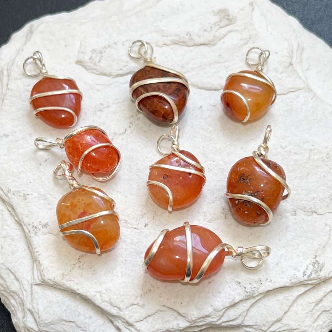 Red Carnelian Agate Crystal Pendant (Silver Bail)