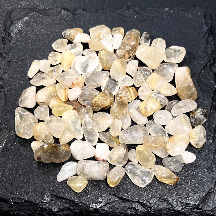 Small Gold Rutilated Quartz Crystal Tumbled Stones (By The Ounce or Pound)