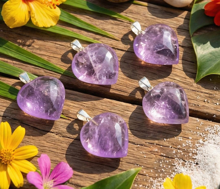 Amethyst Heart / Spade Shaped Pendant (Silver Bail)