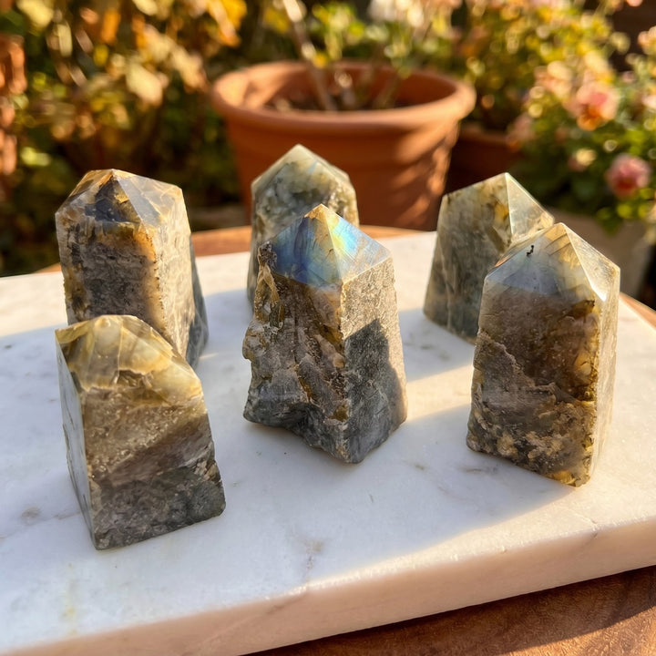 Labradorite Crystal Point Tower Carving (Top Polished)