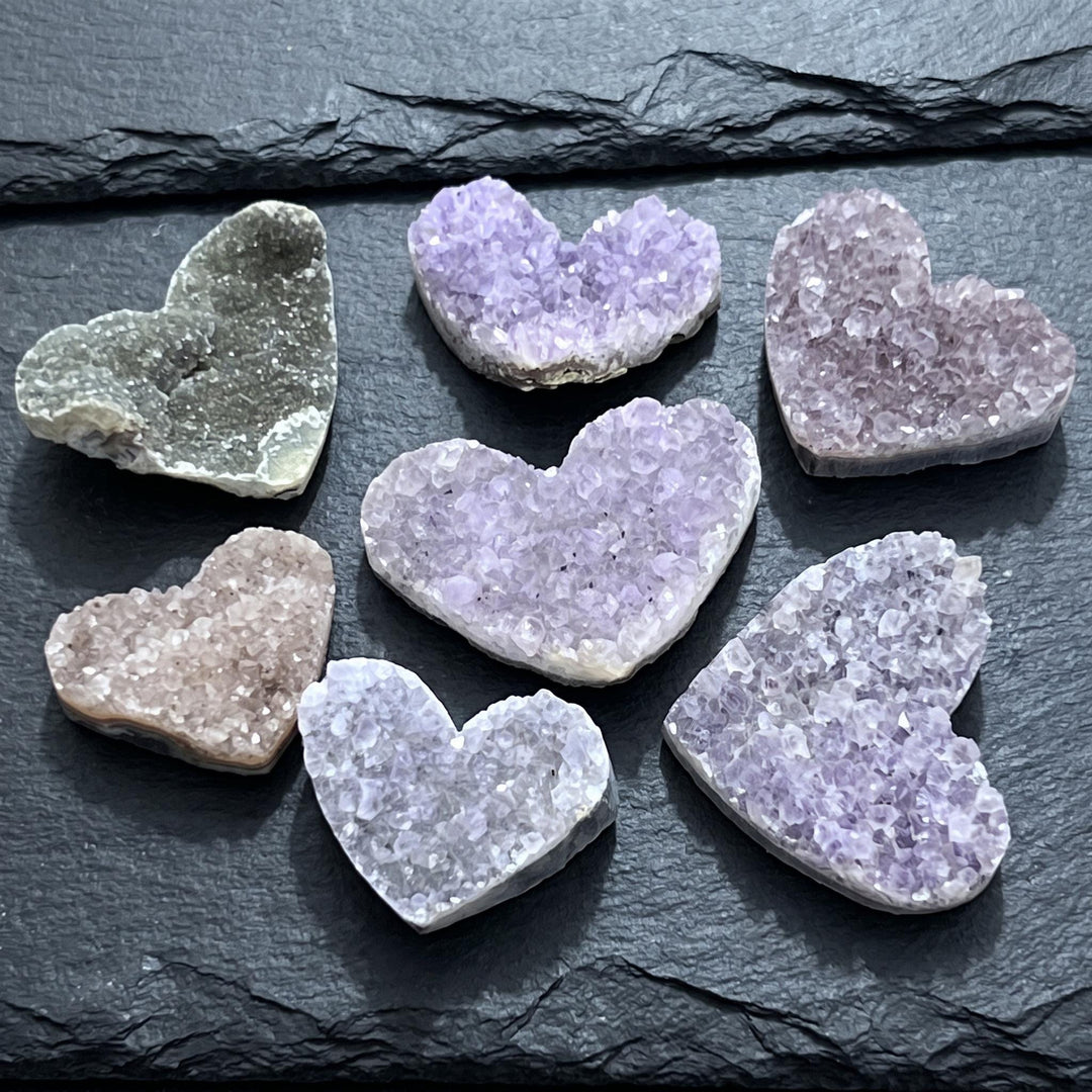 Assorted Amethyst Crystal Cluster Druzy Heart Carving