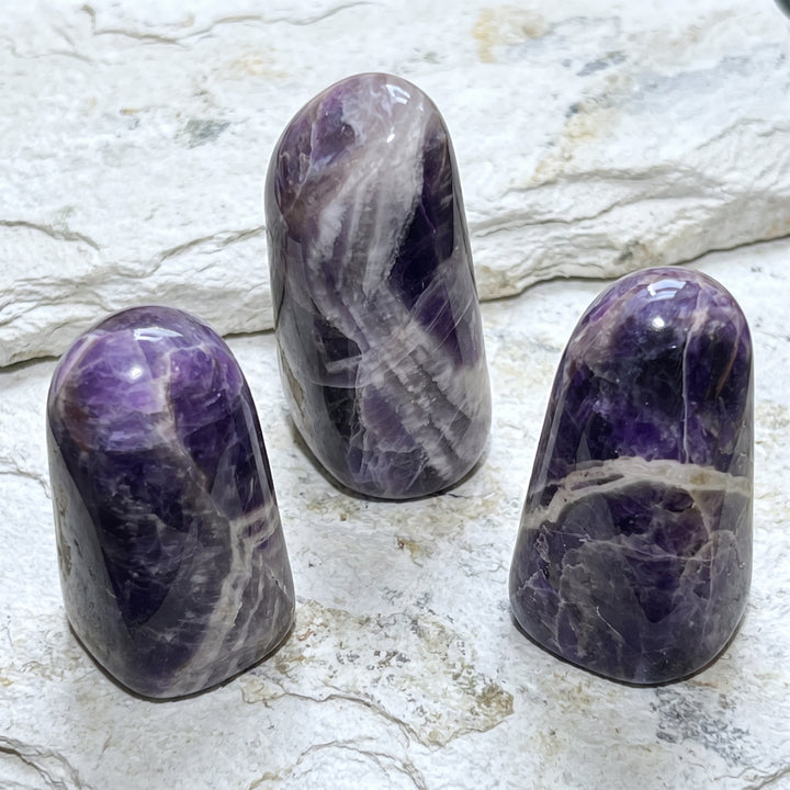 Banded Purple Amethyst Crystal Freeform Tower Carving