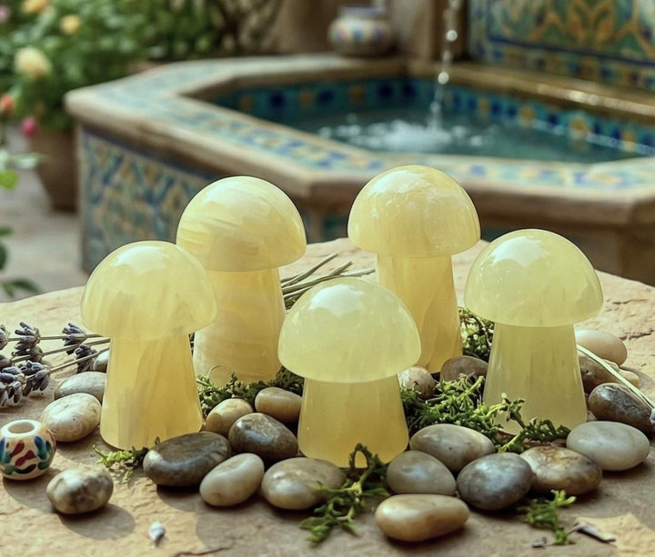 Yellow Calcite Crystal Mushroom Carving