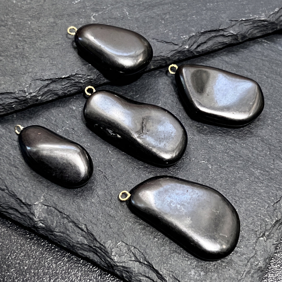 Black Shungite Freeform Pendant Beads
