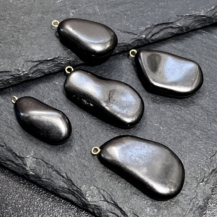 Black Shungite Freeform Pendant Beads