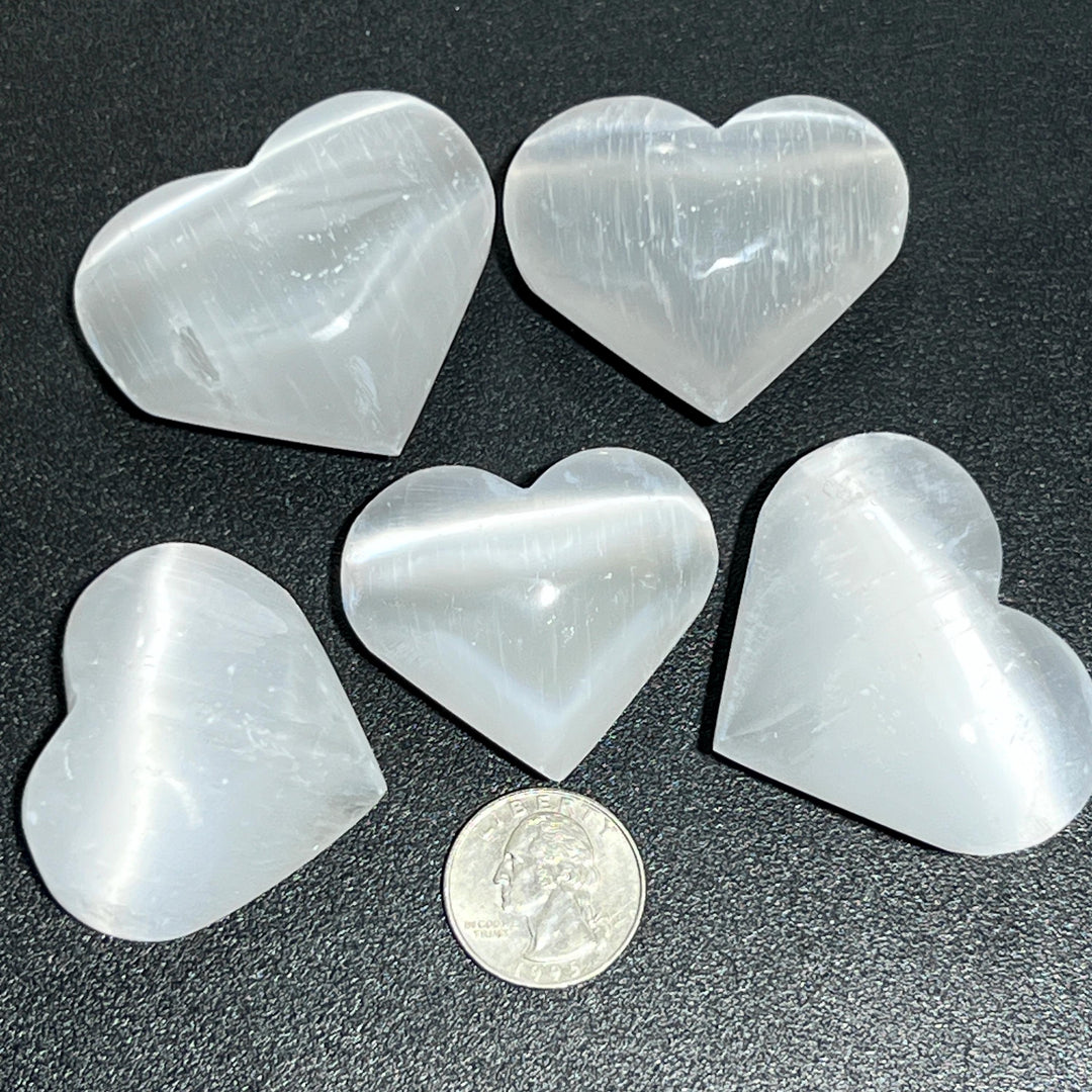 Selenite Satin Spar Crystal Heart Carving