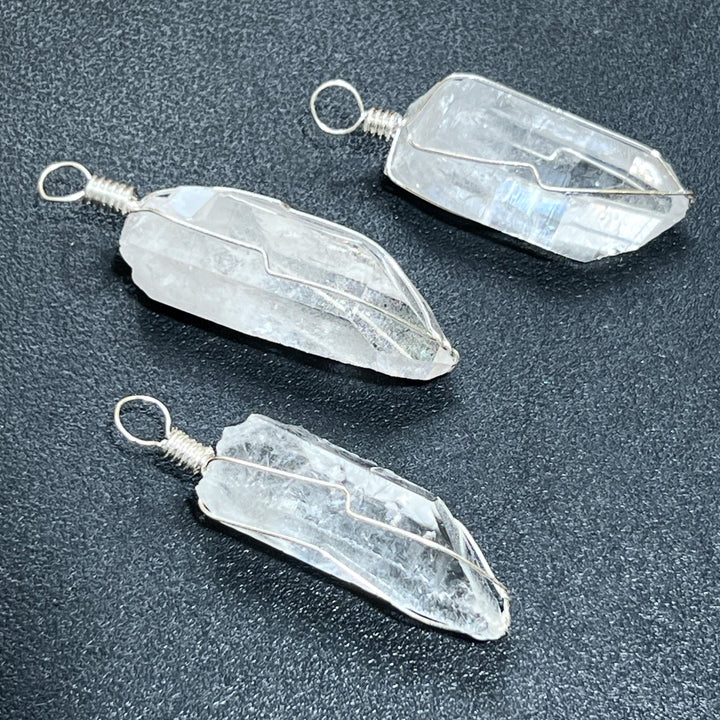 Quartz Crystal Point Pendant (Silver Plated Wire Wrapped)
