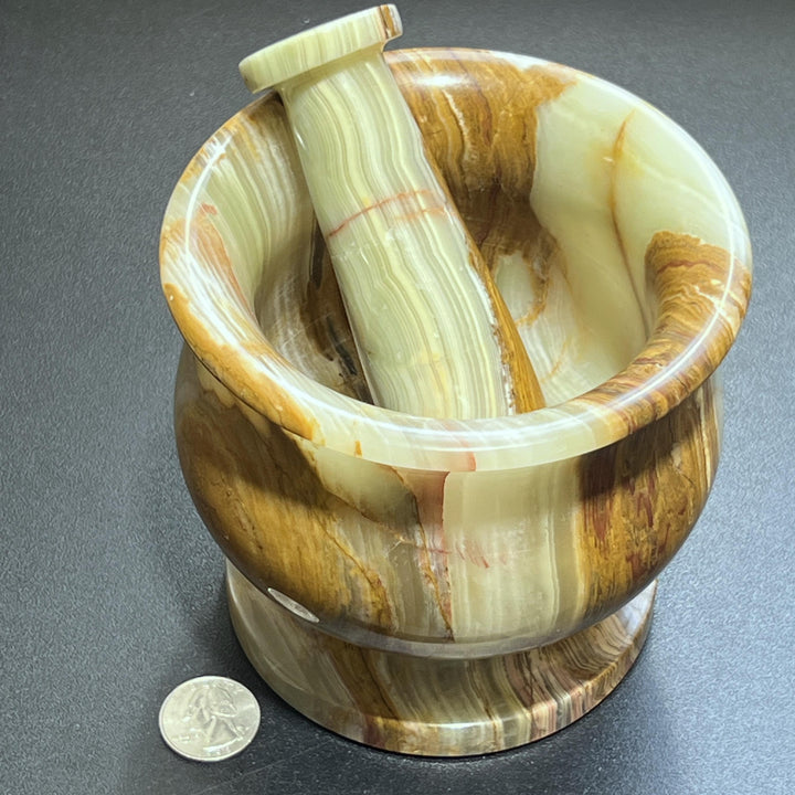 Banded Calcite Mortar and Pestle Set Genuine Natural Stone Carving