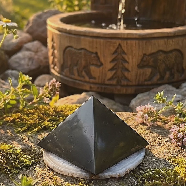Black Karelian Shungite Pyramid Polished (Type 2) Carving