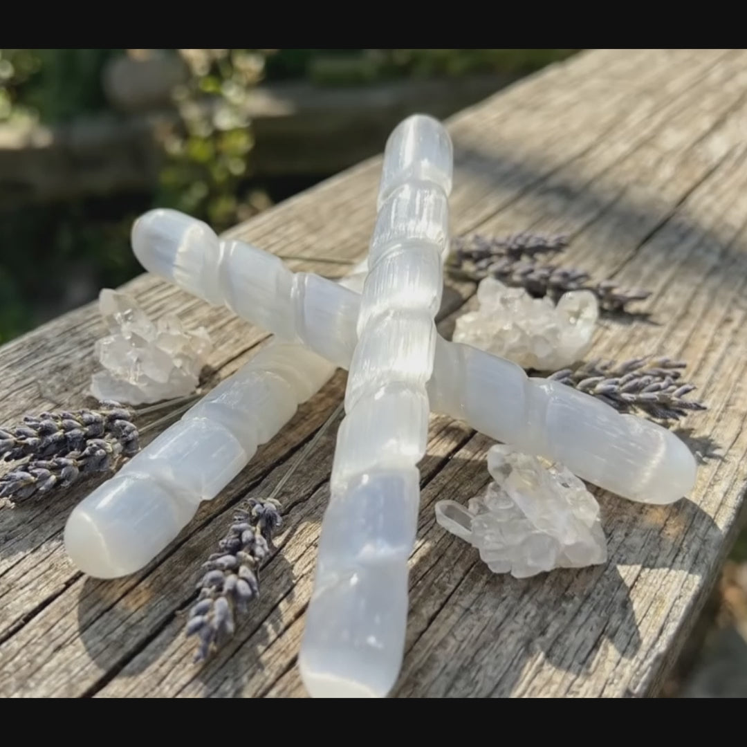 Selenite Satin Spar Crystal Spiral Wand Carving (5-6 Inches)