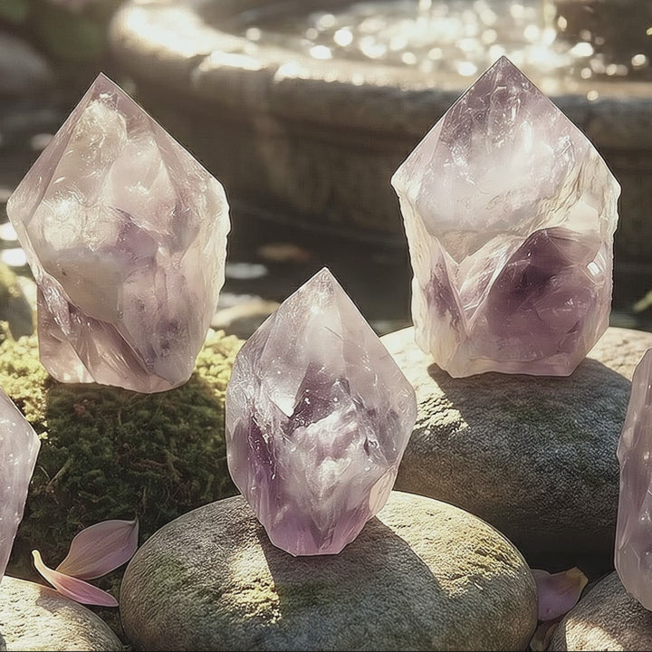 Smoky Amethyst Crystal Standing Tower Rough Point Carving