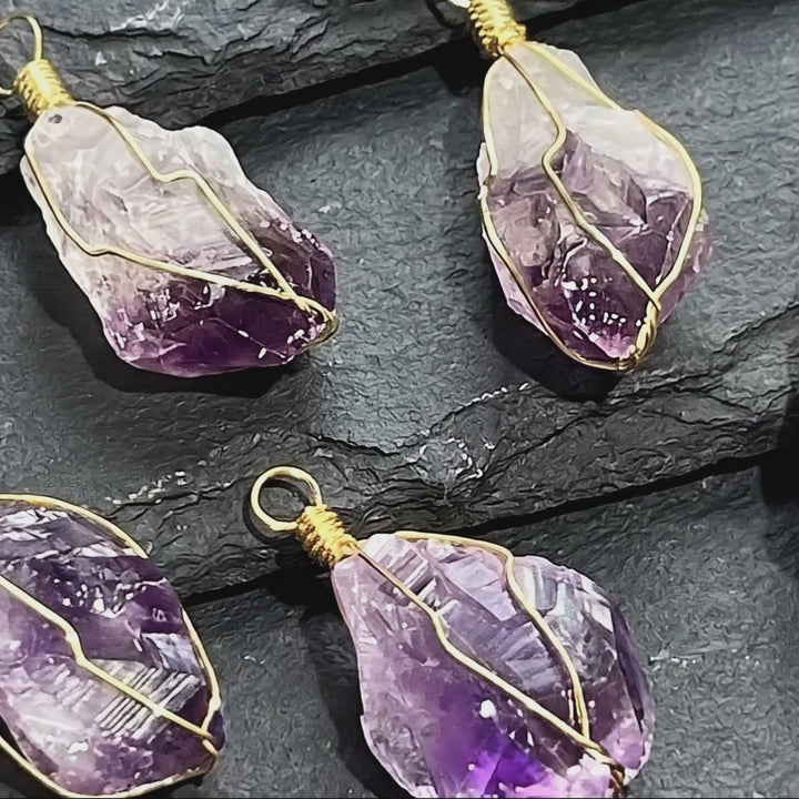 Amethyst Crystal Raw Point Pendant (Gold Plated Wire Wrapped)