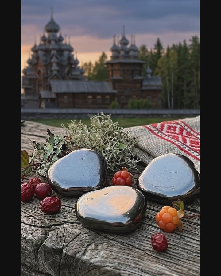 Shungite Heart Shaped Palm Stone Polished Carving