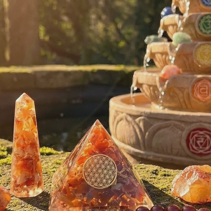 Orgone Pyramid Gift Set (5 Pieces) Red Carnelian Crystal Resin Carving