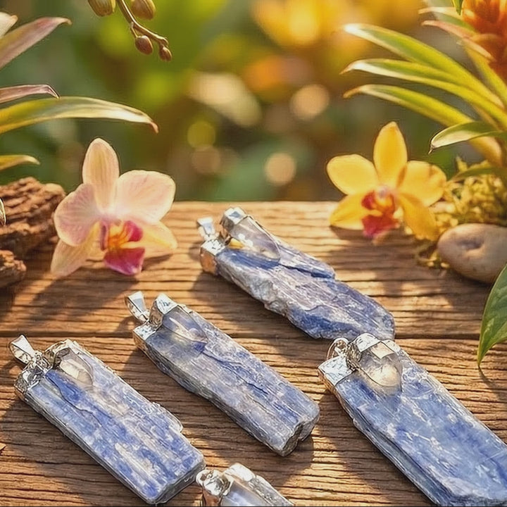 Kyanite and Quartz Crystal Pendant (Silver Plated)